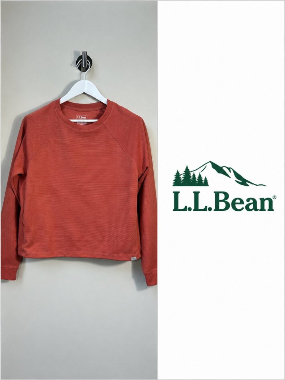 LL Bean VentureStretch Ottoman-Rib Pullover Sweatshirt Sienna Brick -Medium